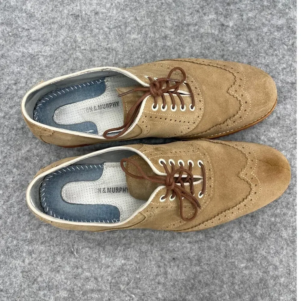 Johnston & Murphy Tan Taupe Suede Sheepskin Leather Oxford Dress Shoe Men 9M